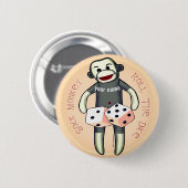 Badge Rond 5 Cm Sock Monkey Dice (Devant & derrière)