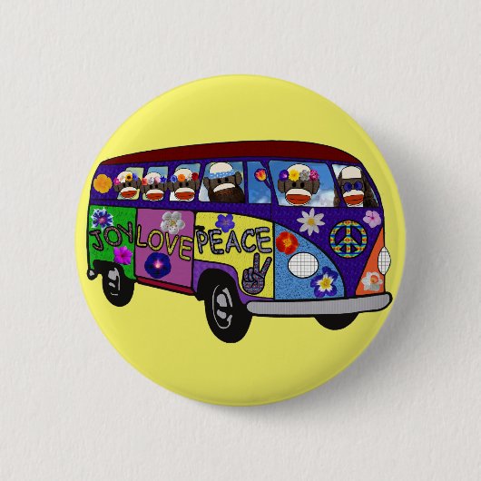 Badge Rond 5 Cm Sock Monkey Peace Bus  (Devant)