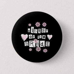 Badge Rond 5 Cm Soeur de blanc de jeune mariée sur le noir