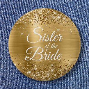 Badge Rond 5 Cm Soeur de la mariée Glittery Gold Foil