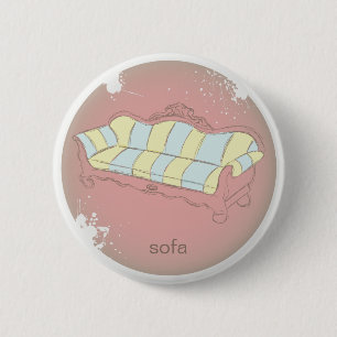 Badge Rond 5 Cm Sofa vintage sur l'arrière - plan rose sur un