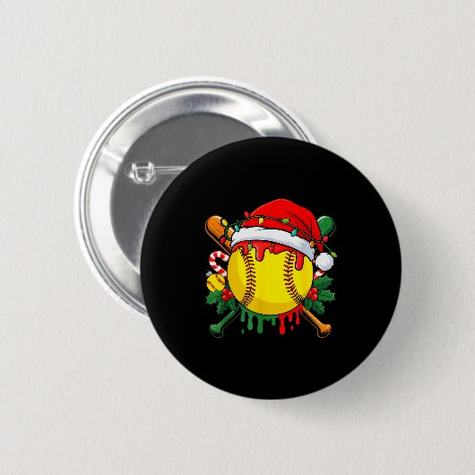 Badge Rond 5 Cm Softball Ball Santa Hat Christmas Softball Drip Xm (Devant & derrière)