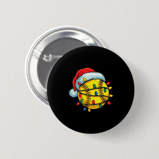 Badge Rond 5 Cm Softball Ball Santa Hat Christmas Softball Xmas Li (Devant & derrière)