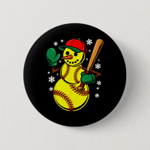 Badge Rond 5 Cm Softball Chapeau de Père Noël Bonhomme de Neige Xm