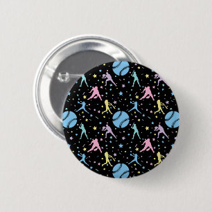Badge Rond 5 Cm Softball Féminin - Joueuses avec Étoiles