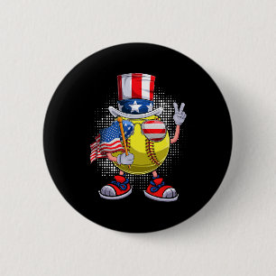 Badge Rond 5 Cm Softball Patriotique 4 juillet États-Unis Hommes F