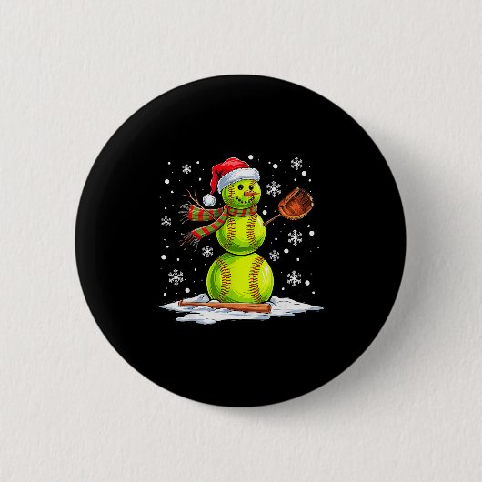 Badge Rond 5 Cm Softball Snowman Softball Player Santa Hat Christm (Devant)