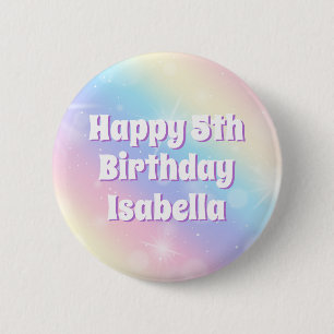 Badge Rond 5 Cm Soirée Anniversaire de enfant Cute Pastel Rainbow 