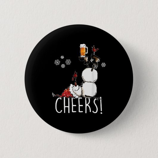 Badge Rond 5 Cm Soirée Bière Et Vin Snowman Noël (Devant)