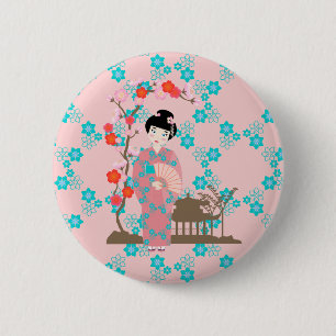 Badge Rond 5 Cm Soirée de Geisha girl