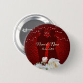 Badge Rond 5 Cm Soirée de mariage Rouge Floral Moderne (Devant & derrière)