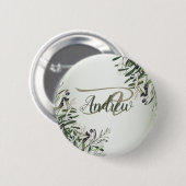 Badge Rond 5 Cm Soirée de mariage Vert Feuilles Noir Olive Élégant (Devant & derrière)