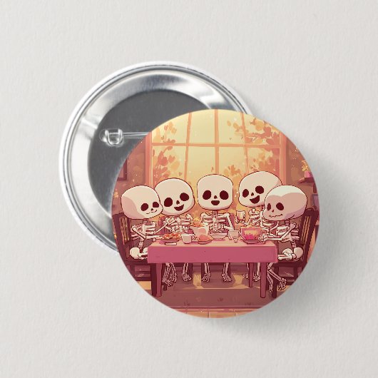 Badge Rond 5 Cm Soirée Dîner Cute Skeleton - Bouton (Devant & derrière)