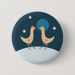 Badge Rond 5 Cm Soirée Nocturne des Poules Lune Drôle de Poulet