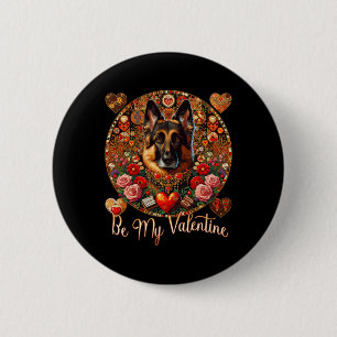 Badge Rond 5 Cm Sois ma Valentine Fleur de Chien Red Heart Day - A