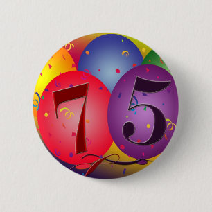 Badge Rond 5 Cm soixante-quinzième ballons d'anniversaire