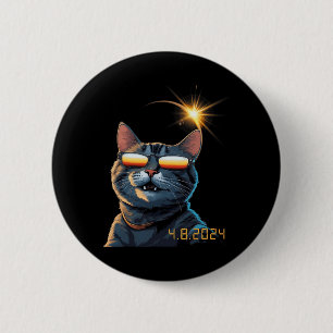 Badge Rond 5 Cm Solaire 2024 Eclipse Chat portant des lunettes Ecl