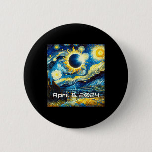 Badge Rond 5 Cm Solar Eclipse 2024 Starry Night Painting Van Gogh