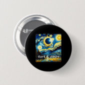 Badge Rond 5 Cm Solar Eclipse 2024 Starry Night Painting Van Gogh (Devant & derrière)