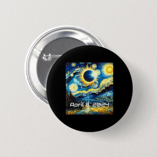 Badge Rond 5 Cm Solar Eclipse 2024 Starry Night Painting Van Gogh (Devant & derrière)