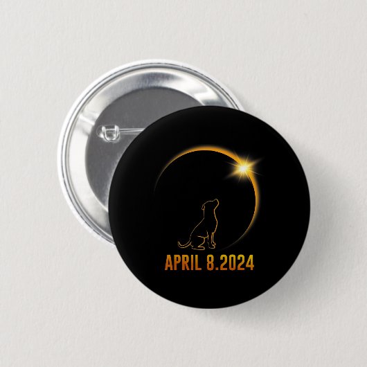 Badge Rond 5 Cm Solar Eclipse 2024 Totalité Chien 1 (Devant & derrière)