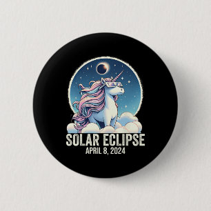 Badge Rond 5 Cm Solar Eclipse 2024 Unicorne Portant des lunettes 8