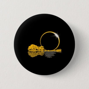 Badge Rond 5 Cm Solar Eclipse Guitare Nature Lune Retro Style Guit