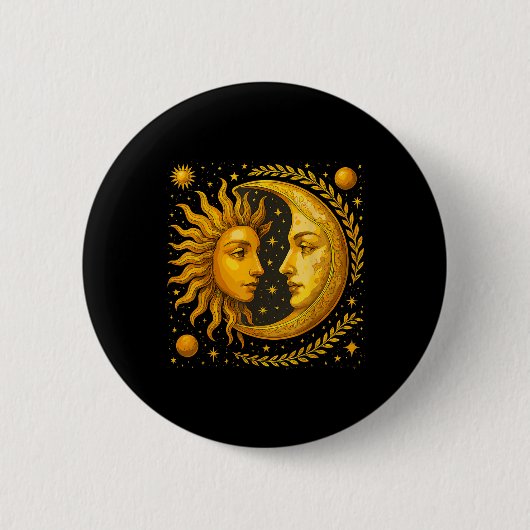 Badge Rond 5 Cm Soleil Céleste Et Lune (Devant)