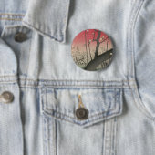 Badge Rond 5 Cm soleil couchant japonais pruniers arbres (En situation)