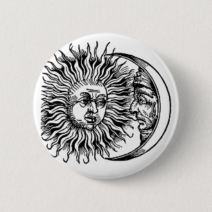 Badge Rond 5 Cm Soleil et lune médiévaux