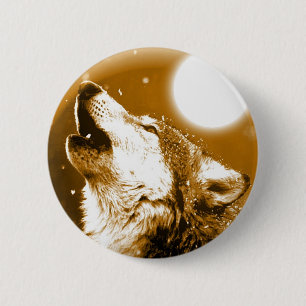 Badge Rond 5 Cm Solely Wolf Howling at Moon