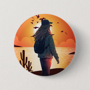 Badge Rond 5 Cm Solitude, Stand de fille avec une sauvegarde du co