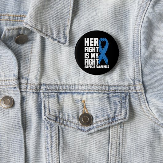 Badge Rond 5 Cm Son combat est mon combat Blue Ribbon Alopecia (En situation)