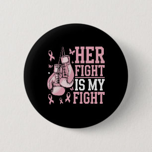 Badge Rond 5 Cm Son Combat Est Mon Combattant Bow Pink Breast Canc