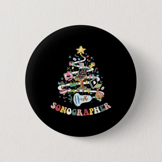Badge Rond 5 Cm Sonographe de Noël Ultrasound Technologue Xmas (Devant)