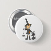 Badge Rond 5 Cm Sorcière avec le chat noir (Devant & derrière)