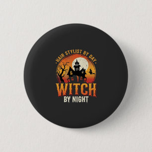 Badge Rond 5 Cm Sorcière Coiffeuse Halloween Design Vintage_1
