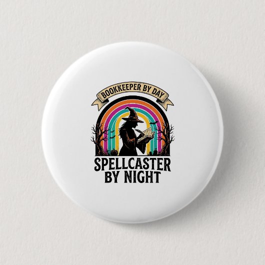 Badge Rond 5 Cm Sorcière Comptable Rétro Halloween Comptabilité De (Devant)