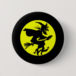 Badge Rond 5 Cm Sorcière contre la pleine lune