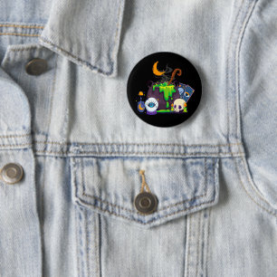Badge Rond 5 Cm Sorcière Cuisine Cauldron Potion Sous Le Lune