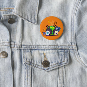 Badge Rond 5 Cm Sorcière Cuisine Cauldron Potion Sous Le Lune