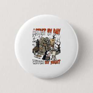 Badge Rond 5 Cm Sorcière de jour d'artiste Nuit d'Halloween Peintr