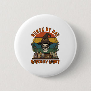 Badge Rond 5 Cm Sorcière de jour de garde de nuit Halloween Crâne