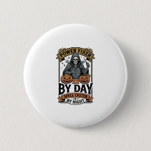 Badge Rond 5 Cm Sorcière de réparation de batterie drôle Halloween