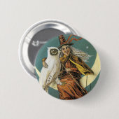Badge Rond 5 Cm Sorcière démodée de Halloween et la lune (Devant & derrière)