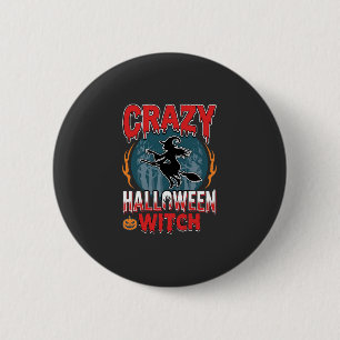 Badge Rond 5 Cm Sorcière d'Halloween folle balai volant design d'h