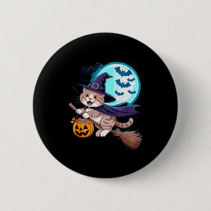 Badge Rond 5 Cm Sorcière d'Halloween Scottish Fold Lune Coupari