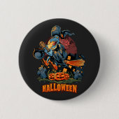 Badge Rond 5 Cm Sorcière effrayante sur une chambre (Devant)