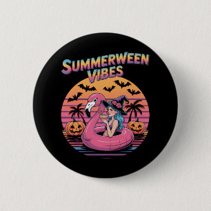 Badge Rond 5 Cm Sorcière Flamant Rose Vibes Summerween