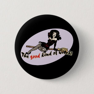Badge Rond 5 Cm Sorcière Gentille Rétro